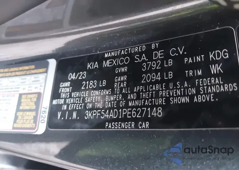 2023 Kia Forte Gt-Line z USA, uszkodzony, nr VIN 3KPF54AD1PE627148